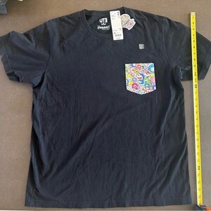 Uniqlo x Murakami Black Tee Shirt with Vibrant Flower Pocket XL